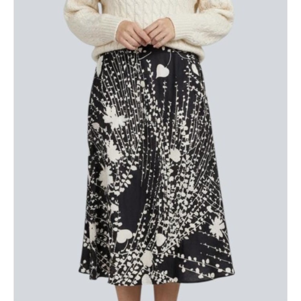 Vtg Valentino MISS V Black/Off-White Floral Linen Skirt Pleated XXS/XS 23" Waist